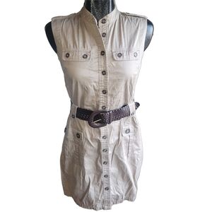 Suzy Shier Sleeveless Tan Button-Up Dress with Belt M